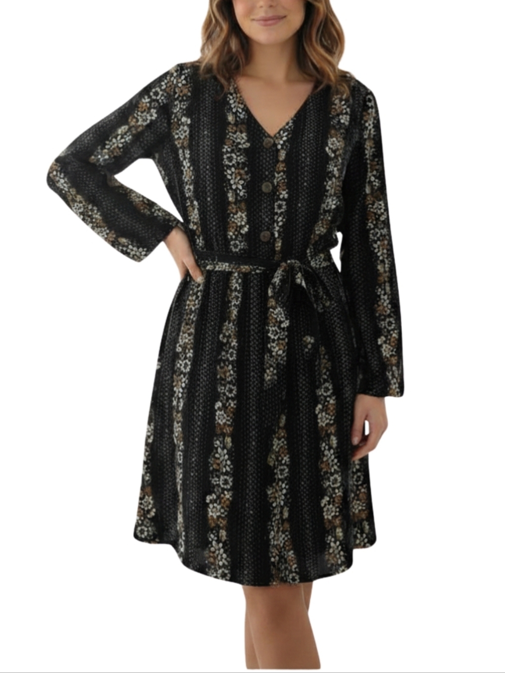 Blush Black Floral Button-Front Tie-Waist Robe